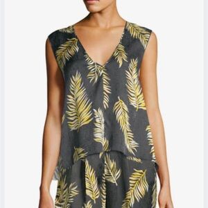 Forte forte 100% silk desert leaf print voile top in black and gold